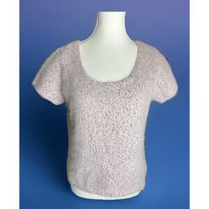 Dana Buchman Angora Wool Blend Fuzzy Knit Short Sleeve Sweater Blush Pink Size L